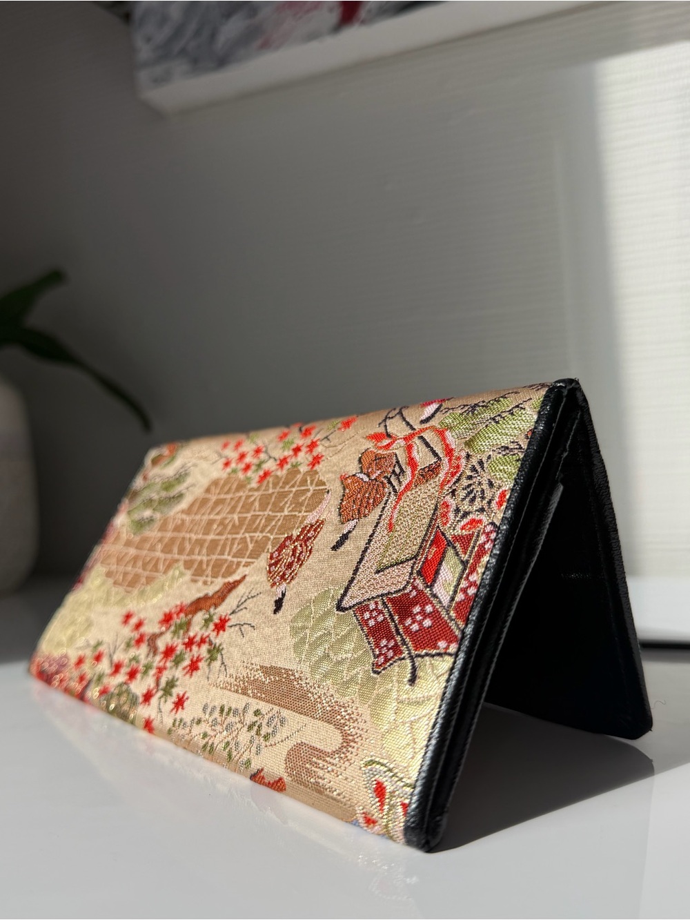Vintage Japanese Silk Brocade Long Wallet Checkbook Cover Tale of Genji Gold - Picture 7 of 14